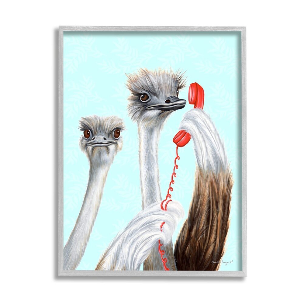 1711 Detailed Ostrich Birds Talking Red Cord Telephone, Design by Amelie